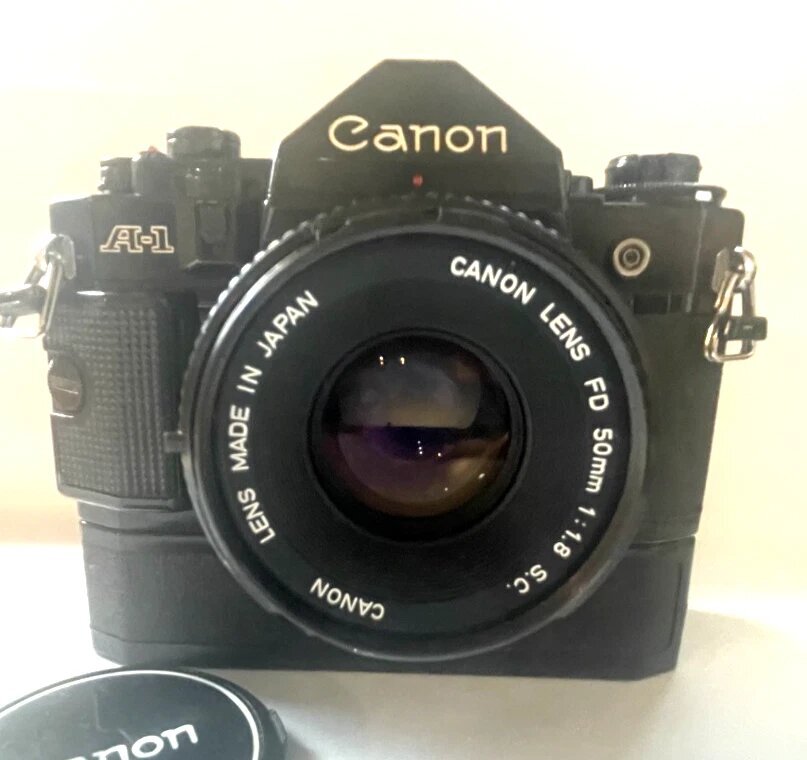 CANON A-1 + Power Winder A + FD 50mm f1.8 C S 動作確認済み フィルムカメラ -拍卖