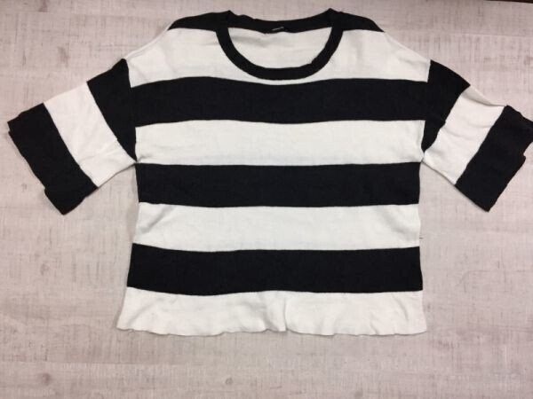 ジャーナルスタンダード JOURNAL STANDARD トラッド アメカジ ベーシック 太ボーダー 綿麻 半袖ニットTシャツ レディース 白黒拍卖