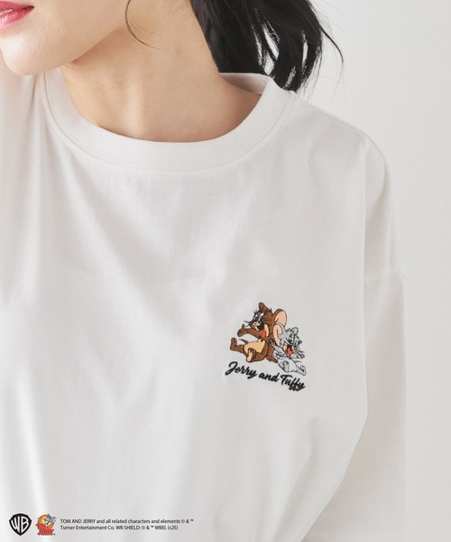 COLZA コルザ トムとジェリー 刺繍付き Tシャツ (ホワイト ジェリー&タフィー) Lサイズ ユニセックス 男女兼用 トム&ジェリー拍卖