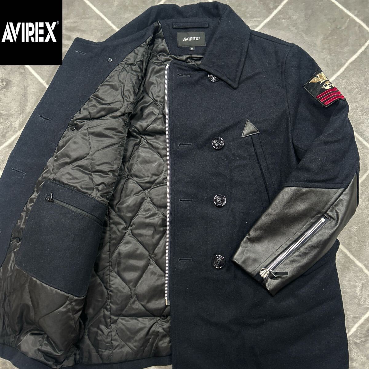 【極美品XXL】幻の逸材 上野商会 AVIREX アヴィレックス レザー切替 Pコート XXLsize 限定品 牛革 バックデザイン【漂う高級感】超激レア拍卖
