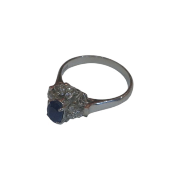 Pt900 青色石付き ダイヤ デザインリング 色石0.87ct MD0.18ct 約14号 約5.1g 指輪 中古品 used AB拍卖