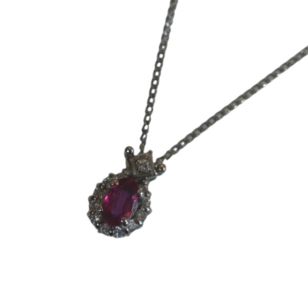 Pt850/Pt900 プラチナ ルビー R0.30ct ダイヤ D0.08ctct デザインネックレス 3.2g 中古品 used AB拍卖