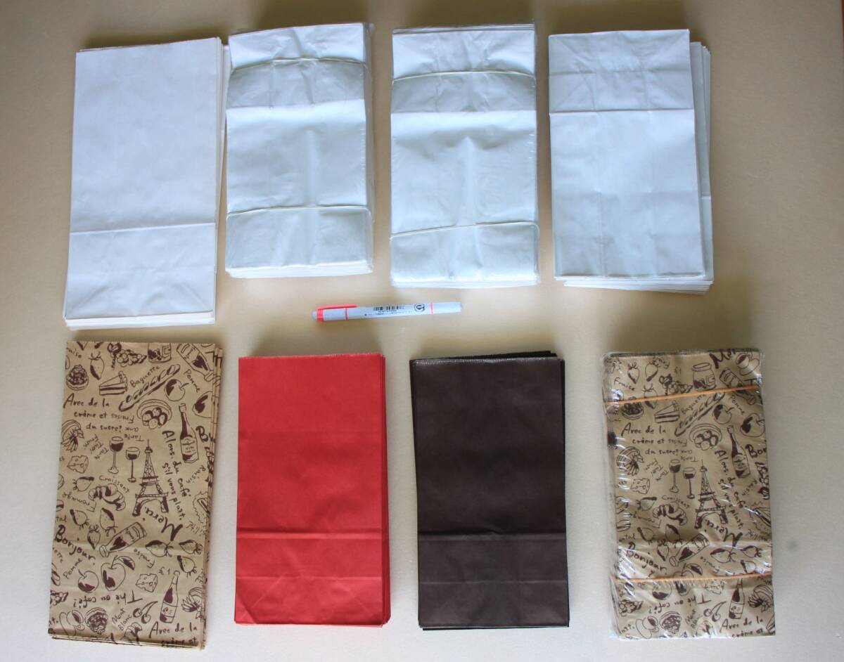 19■紙袋■角底袋「No.4 合計430枚(高さ:23cm)」未晒(みざらし)茶、赤、白 「No.6 合計32枚(高さ:28cm)」拍卖