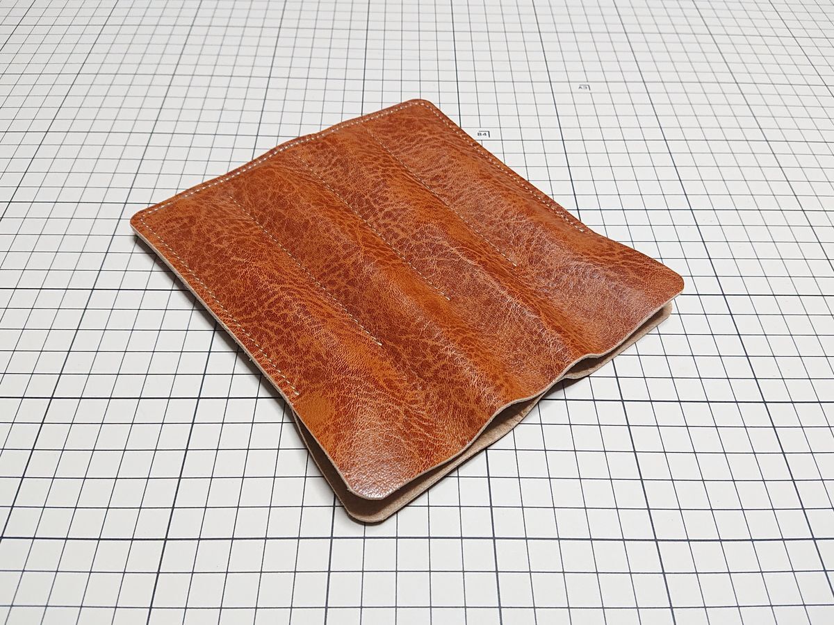 レザー◆本革 ペンケース ホルダー 独立 牛革 4本用 170x161mm 46g Q 茶系 アンティック拍卖