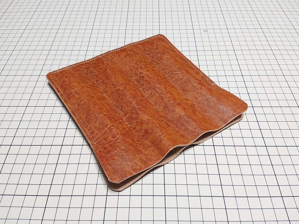 レザー◆本革 ペンケース ホルダー 独立 牛革 4本用 170x170mm 53g R 茶系 アンティック拍卖