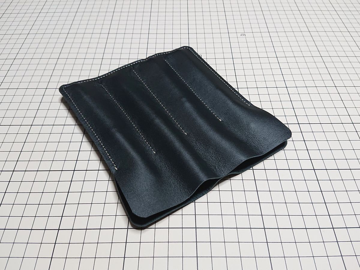 レザー◆本革 ペンケース ホルダー 独立 牛革 4本用 170x161mm 35g W スムース 黒 black拍卖