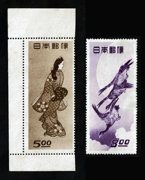 P357■【糊落ち】1948年 切手趣味週間記念 2種(見返り美人、月に雁)■未使用・美品拍卖