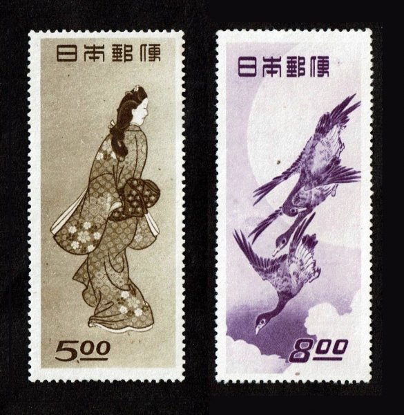 P242■【糊落ち】1948年 切手趣味週間記念 2種(見返り美人、月に雁)■未使用・良好拍卖