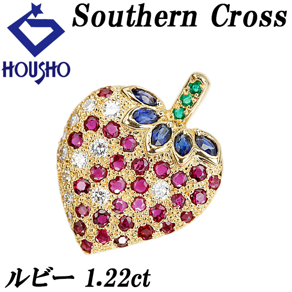 サザンクロス ルビー ペンダントトップ ダイヤモンド サファイア エメラルド K18YG Southern Cross フルーツ 送料無料 中古 宝正 902940拍卖