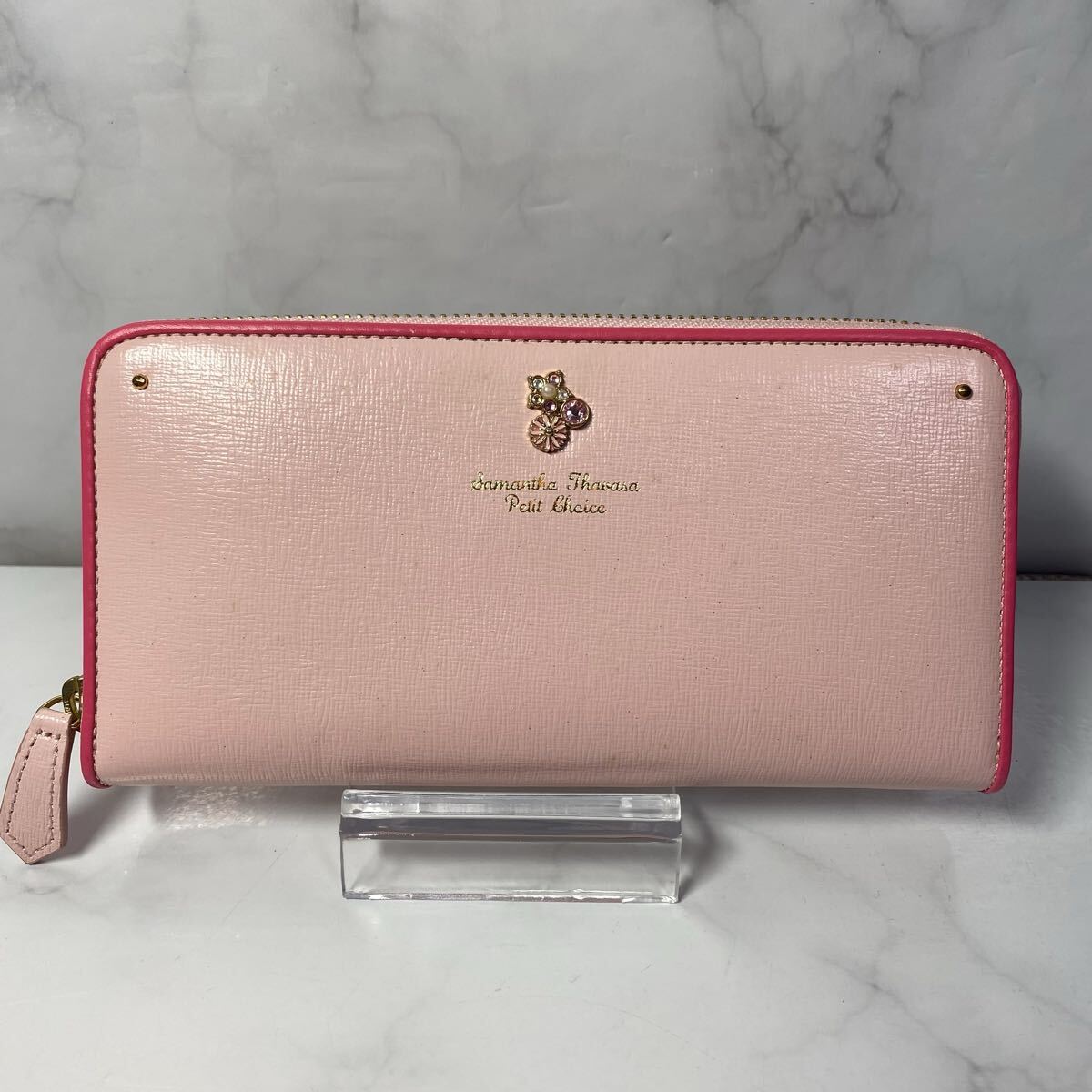 未使用 Samantha Thavasa Petit Choice サマンサタバサ プチチョイス ラウンドファスナー長財布 ピンク パイピング レザー拍卖