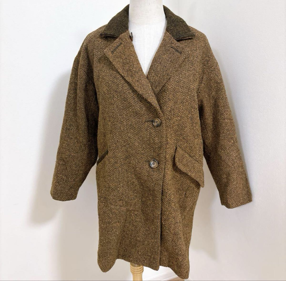 SEVENDAYS=SUNDAY ハリスツイードコート ウールコート Lサイズ キャメル ロングコート ベージュ 極暖 ブリティッシュ オシャレカジュアル拍卖