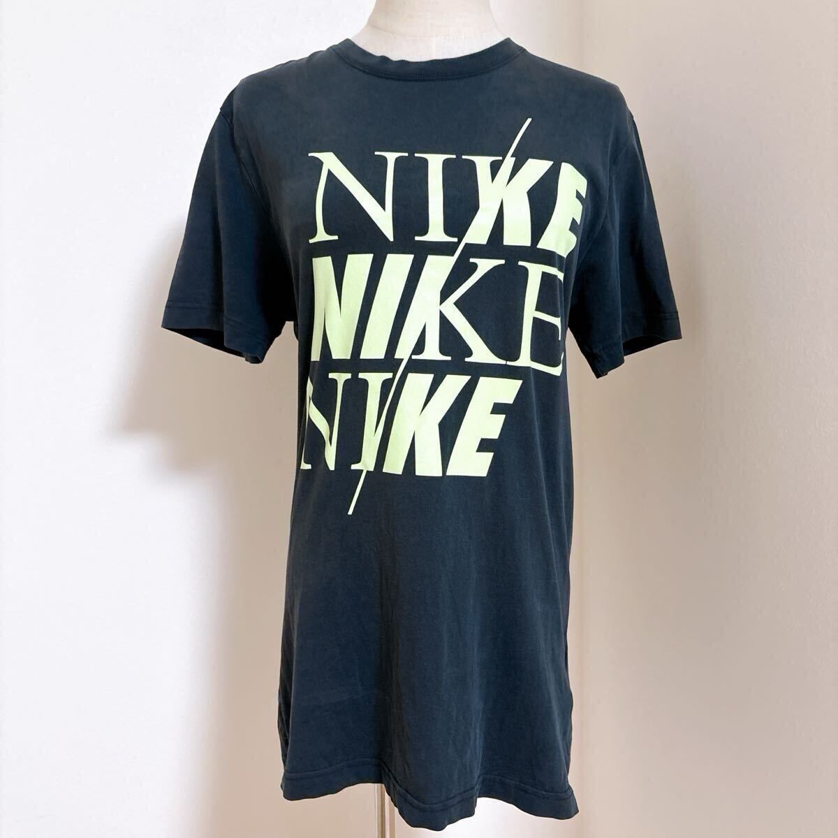 NIKE ナイキ ロゴプリント 半袖 コットン Tシャツ M グレー イエロー 半袖 メンズ カジュアル スポーツミックススタイル 拍卖