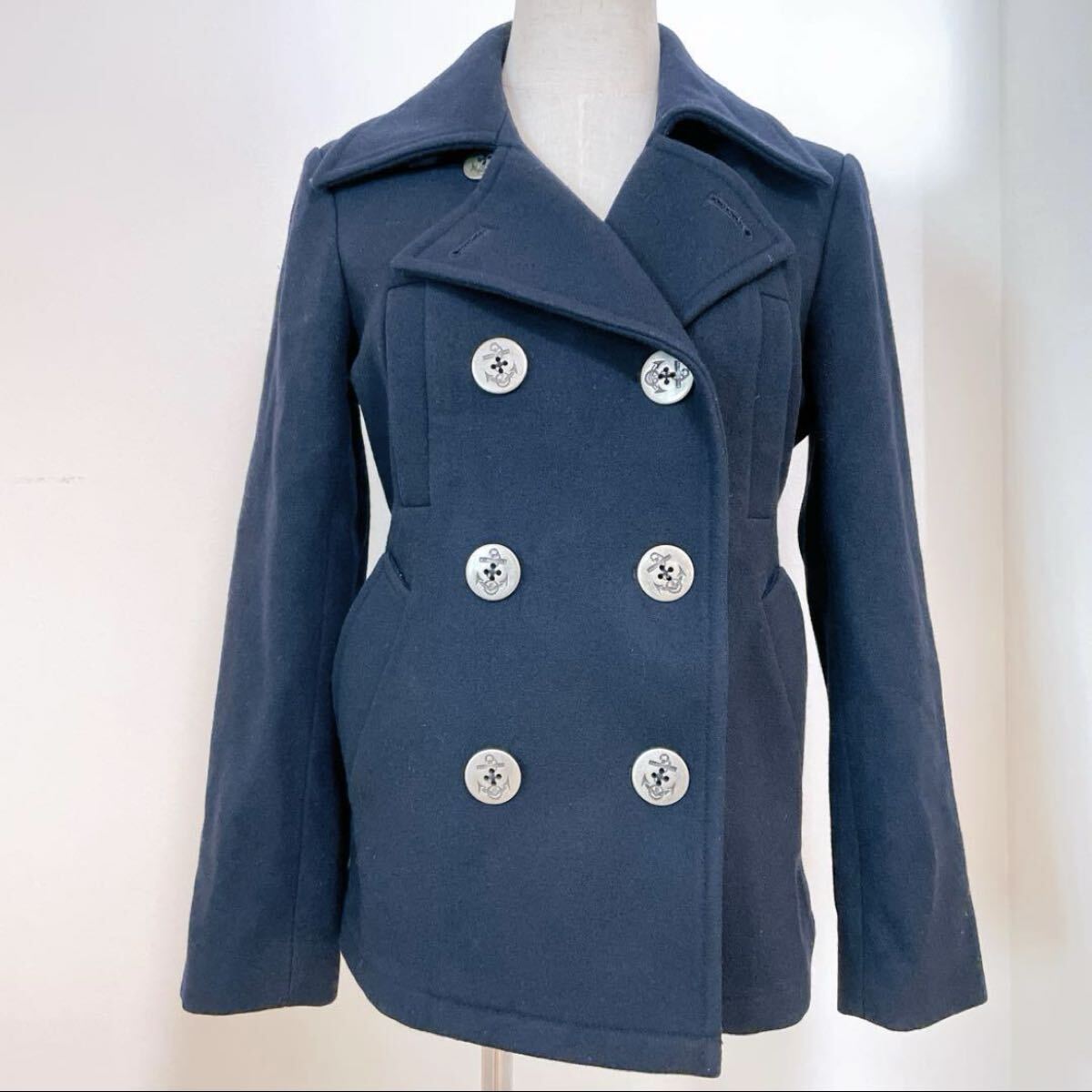 超希少 GAP 40周年記念 レディース ピーコート ウールコート S ネイビー カシミヤ混ウール 美品 カジュアル マリンボタン 冬アウター拍卖