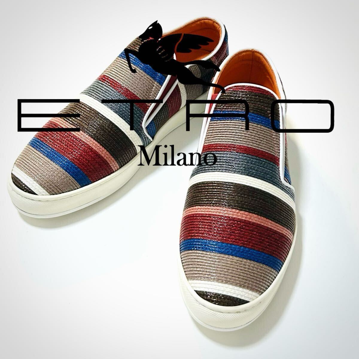 【ETRO】極美品◎!!エトロ 42 12017 14C MULCH BOARDER SLIP ON MADE IN ITALY イタリア製 マルチボーダー スリッポン スニーカー 26.5cm拍卖