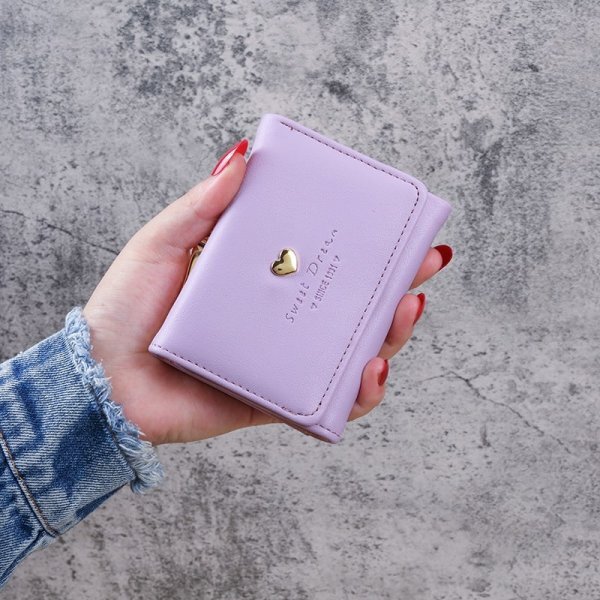 ミニ財布 レディース 三つ折り がま口 ラベンダー パープル 小銭入れ 新品 かわいい コンパクト お札折らない カード入る ミニウォレット拍卖