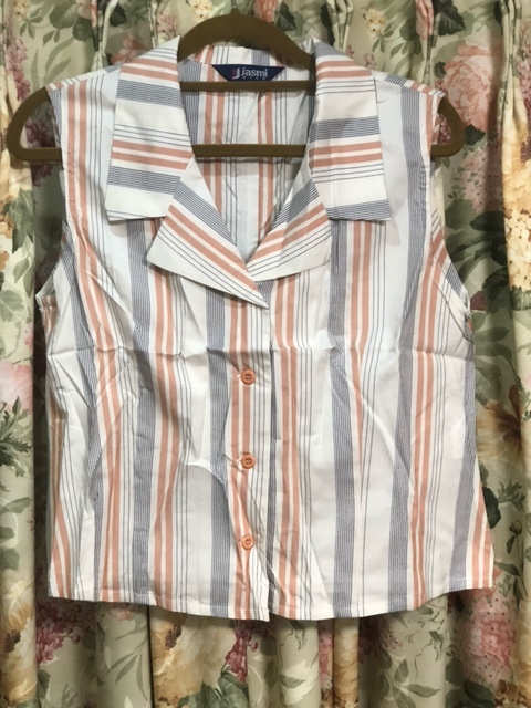 44040 絹100% シルク 特別限定 謝恩セール 在庫処分特売 絹100% シルク100% 開襟 ストライプ ノースリーブブラウス ベスト フリーサイズ拍卖