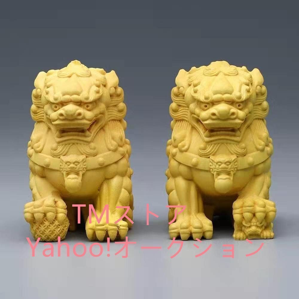狛犬獅子風水開運置物招財雄雌セット一対木製彫刻運 お守り運 財運 高級木彫り 置物 金運 お守り拍卖