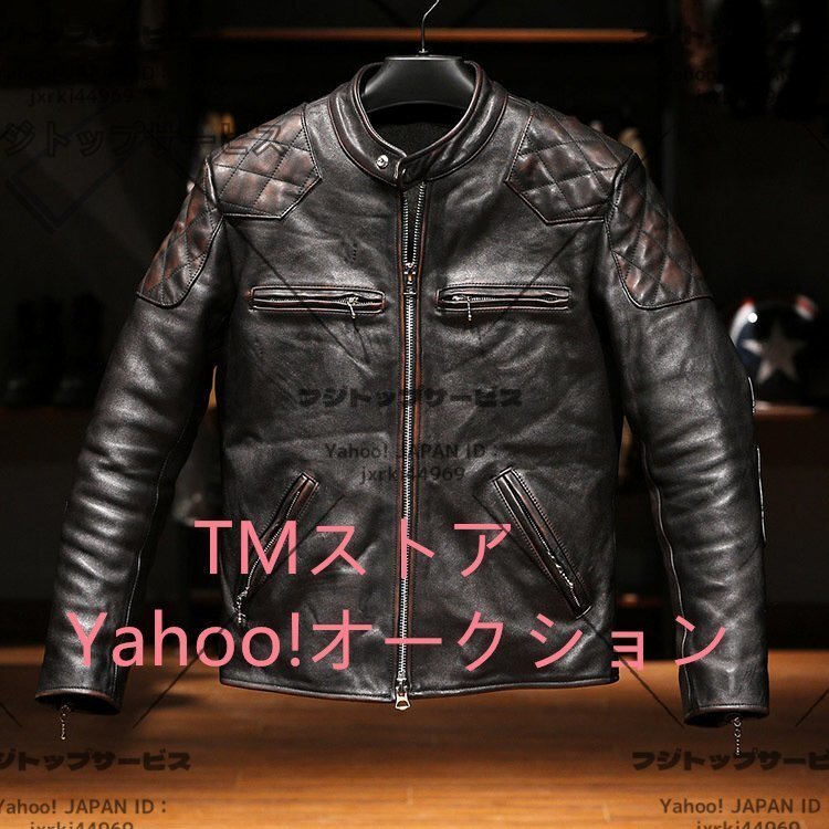 高品質★レザージャケット 上品 アメカジ 本革 馬革 ユーズド加工 茶芯ホースハイド 1.4mm ライダースジャケット  革ジャン S~4XL拍卖