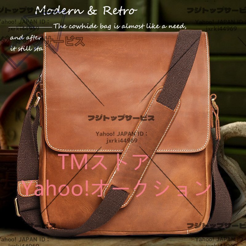 人気新品!メンズバッグ 本革 レザー ショルダーバッグ 斜め掛けバッグ メッセンジャーバッグ 通勤通学 無地 牛革 斜め掛け 肩掛け鞄拍卖