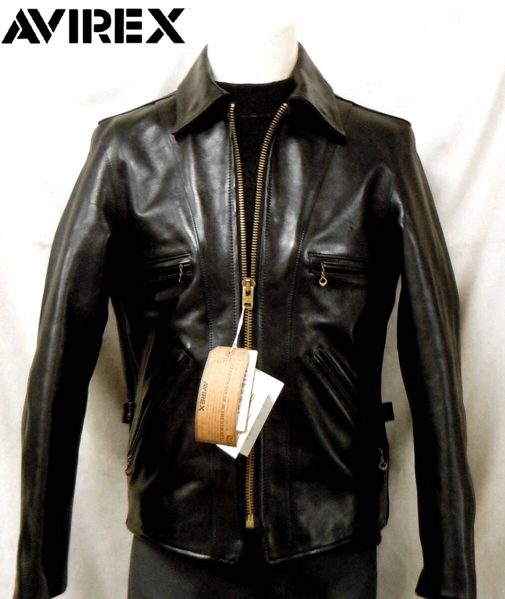★希少品!! 定価約20万円 レア物 AVIREX アヴィレックス 馬革 ホーススキン レザージャケット ブラック メンズL★拍卖