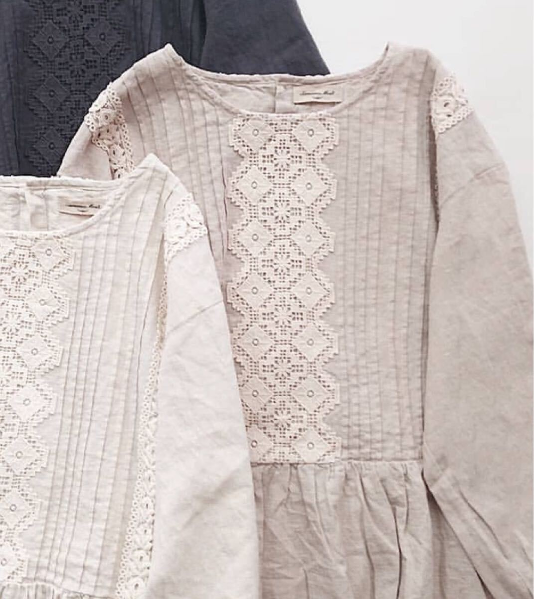 samansa mos2 SM2 サマンサモスモス 綿麻起毛レースワンピース ピンタック Samansa Mos2 レース ベージュ 麻 ピンタックレースワンピース拍卖