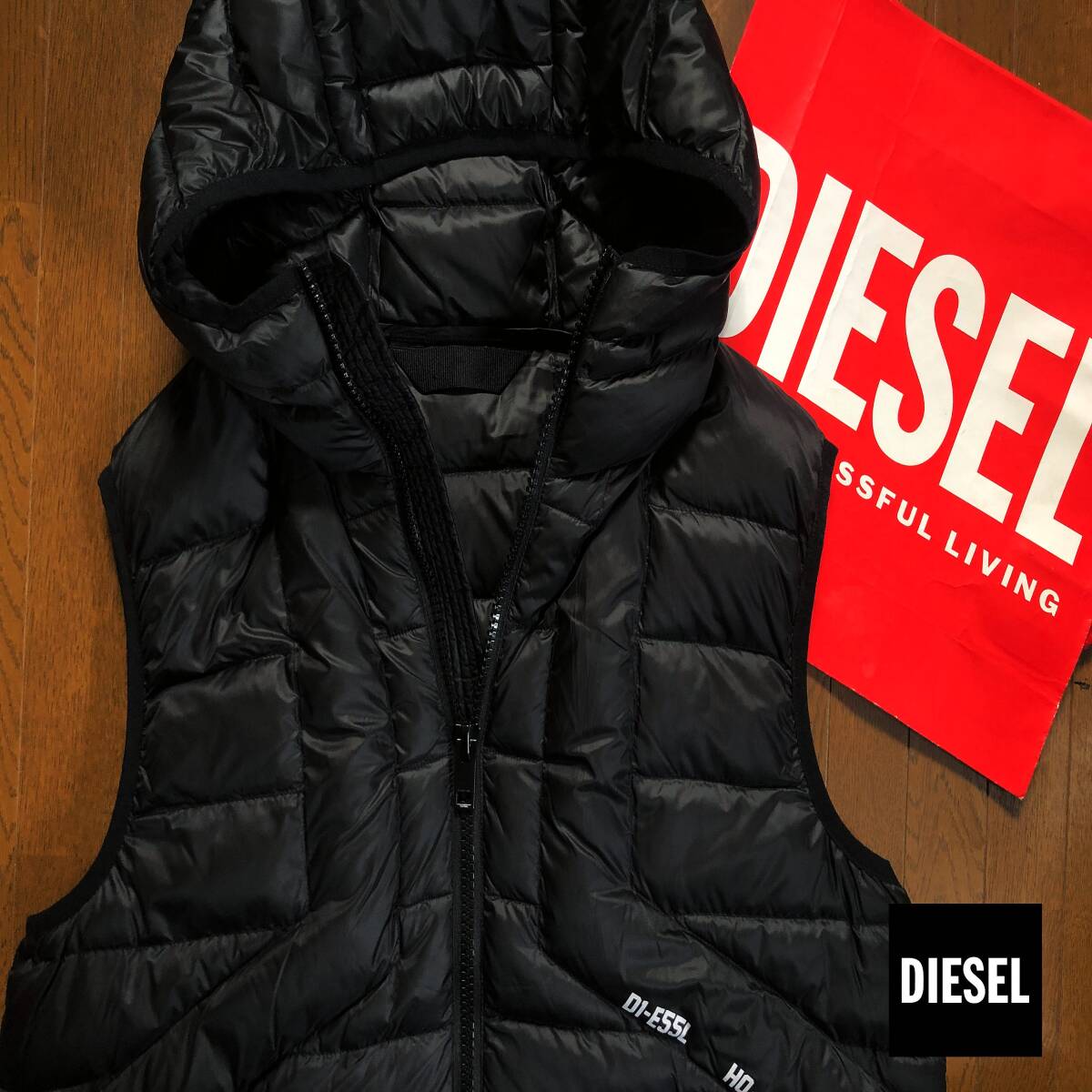 ●サイズL〜XL 美品!DIESEL ディーゼル 高級 3Mシンサレート ダウンベスト 中綿 パーカー ブラック メンズ 即決 即納 55dsl y2k●1585拍卖