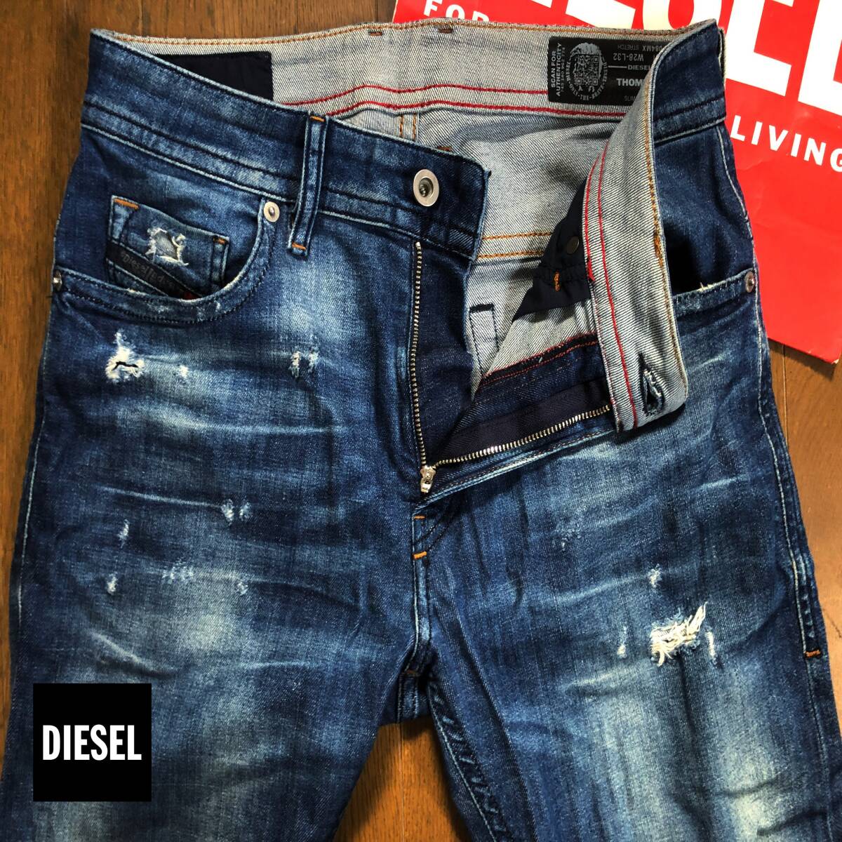 ●W80 DIESEL ディーゼル THOMMER 高級 ハードダメージ ブリーチ スキニー デニム パンツ メンズ ストレッチ 即決 即納 55dsl y2k●1604拍卖