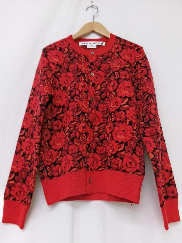 COMME des GARCONS コムデギャルソン 花柄ニットカーディガン M GR-N002 AD2016 レッド 毛55% アクリル45%拍卖