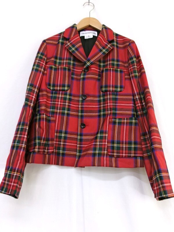 COMME des GARCONS GIRL コムデギャルソン ガール チェックジャケット M NF-J011 AD2020 レッド 毛100%拍卖