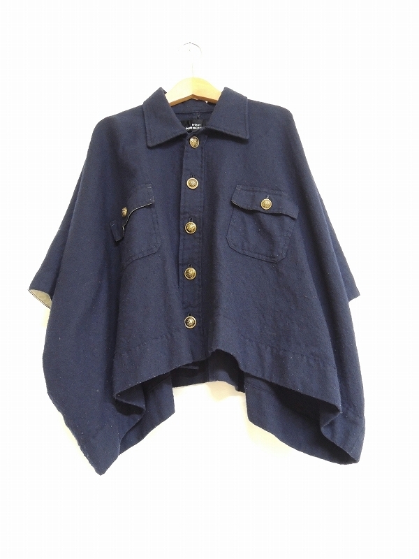 tricot COMME des GARCONS トリコ・コムデギャルソン ウールポンチョ M TH-J009 AD2011 ネイビー 毛100%拍卖