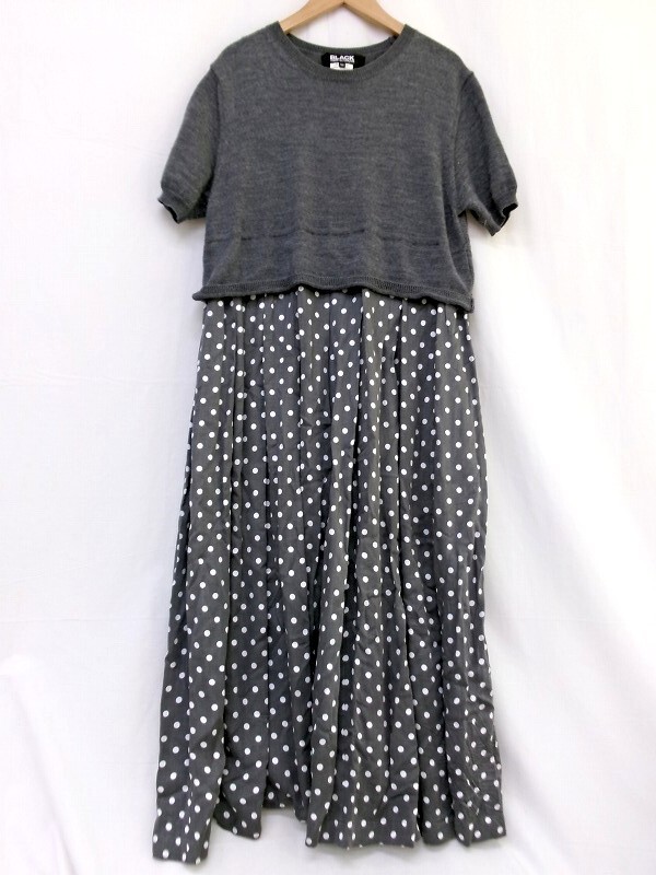 BLACK COMME des GARCONS ブラック コムデギャルソン ニットドット切替ワンピース M 1E-O004 AD2019 グレー拍卖