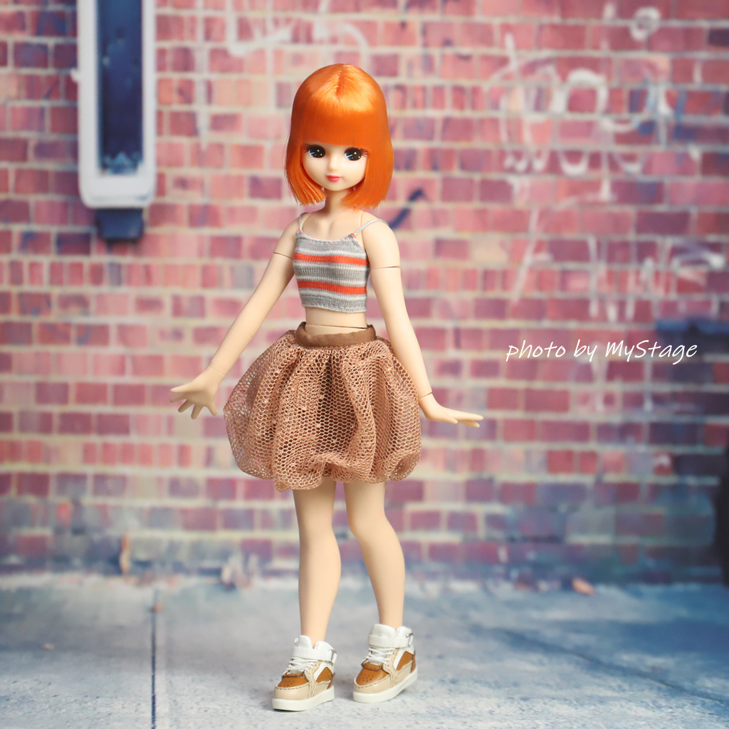 人形服msdr-25-4932オレンジ×茶色ボーダーキャミソールとバルーンスカート(ピュアニーモSサイズ用)拍卖