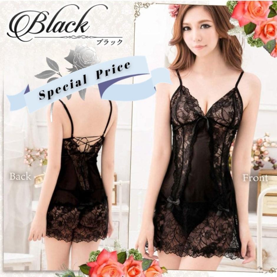 ★値下げ★ 可愛くてセクシー ナイトウェア ベビードール&Tバック付き ブラック拍卖