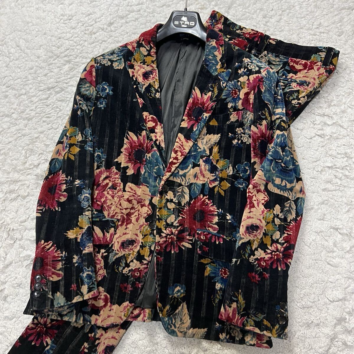 【未使用級】NO ID. ノーアイディー スーツセットアップ 上下 花柄 M〜L相当 ストレッチ パーティー カジュアル 美シルエット拍卖