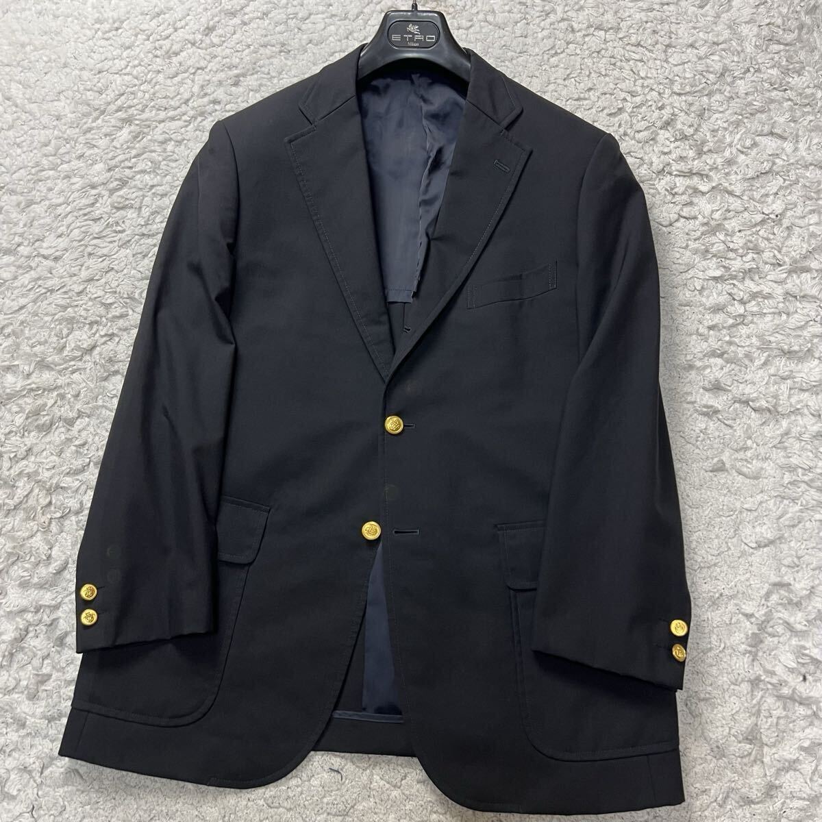 【極美品】J.PRESS ジェイプレス テーラードジャケット 紺ブレザー ダークグレー 紋章刻印金ボタン 背抜き アンコン仕立て Lサイズ 拍卖