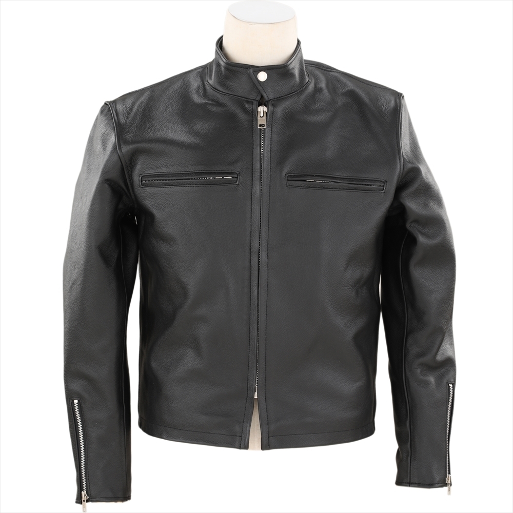 新品レザージャケット【JS51シングル】本革ライダース XSサイズ この価格で背面一枚革仕様+1.2ミリ厚カウレザー使用+信頼のYKKジッパー拍卖