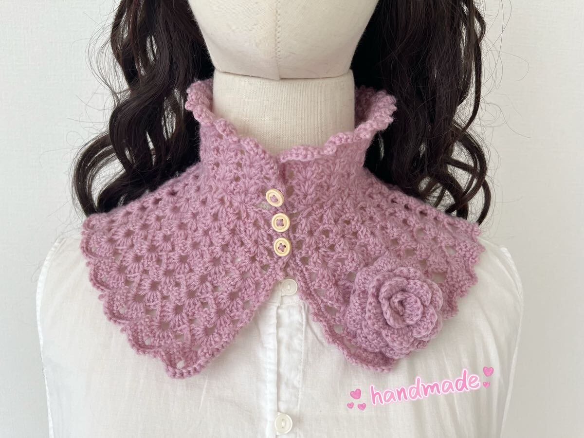 **ハンドメイド** 手作りつけ襟 かぎ針編みつけ襟 ブローチ付き 2点セット 102809拍卖