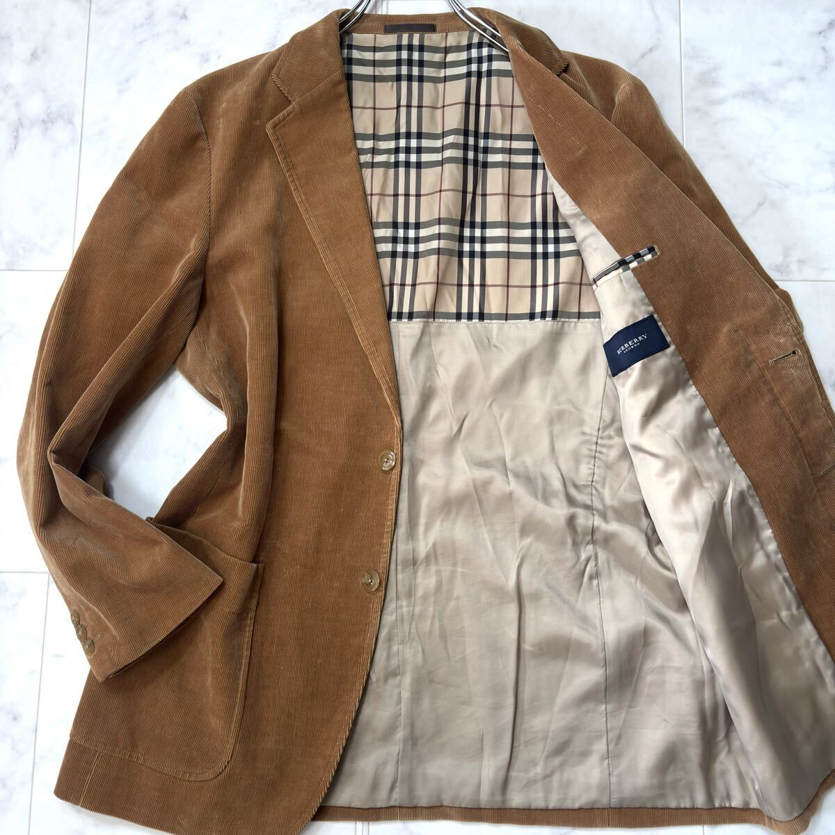 美品/Lサイズ BURBERRY LONDON テーラードジャケット コーデュロイ●ノバチェック 秋カラー キャメル ブレザー メンズ バーバリーロンドン拍卖