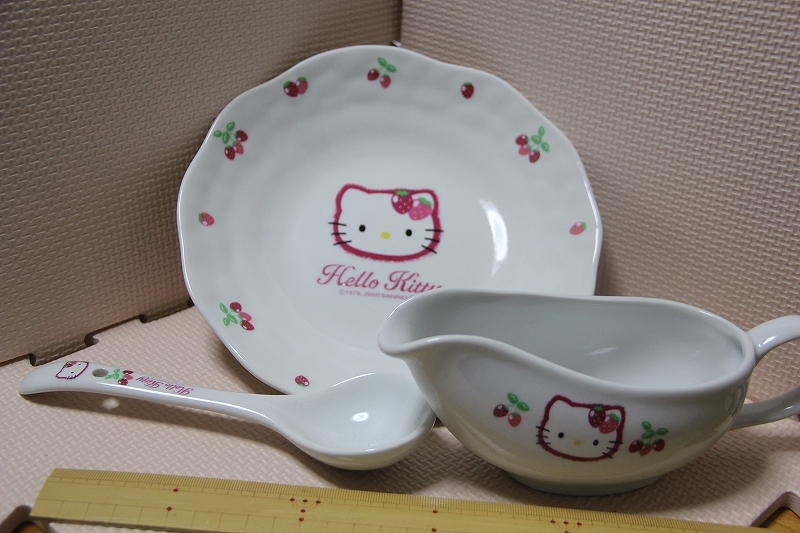 陶器製 ハローキティ カレー ポット さじ カレー皿 の 3点 セット 検索 サンリオ 2000 ソースポット スプーン グッズ拍卖