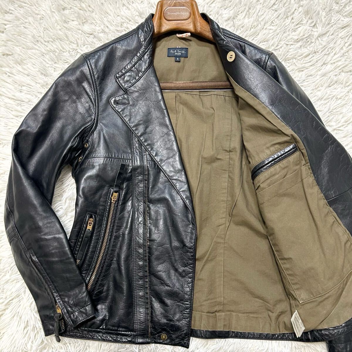 ポールスミス【極上のカーフレザー】Paul Smith jeans レザージャケット ライダース ダブル 牛革 本革 S拍卖