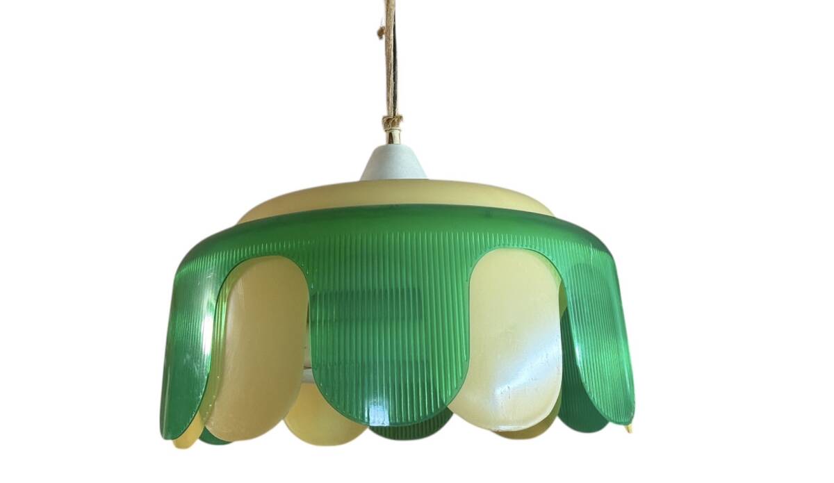 ナショナル蛍光灯照明器具 レトロポップ ペンダントライト!クリーム&グリーン 吊り下げ 昭和 インテリア拍卖