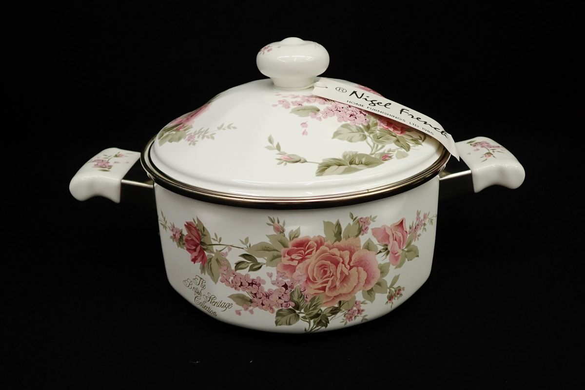 ◆未使用 NigelFrench エジリーブリティッシュヘリテイジコレクション ホーロー 両手鍋 20㎝ 花柄◆/消費税0円拍卖