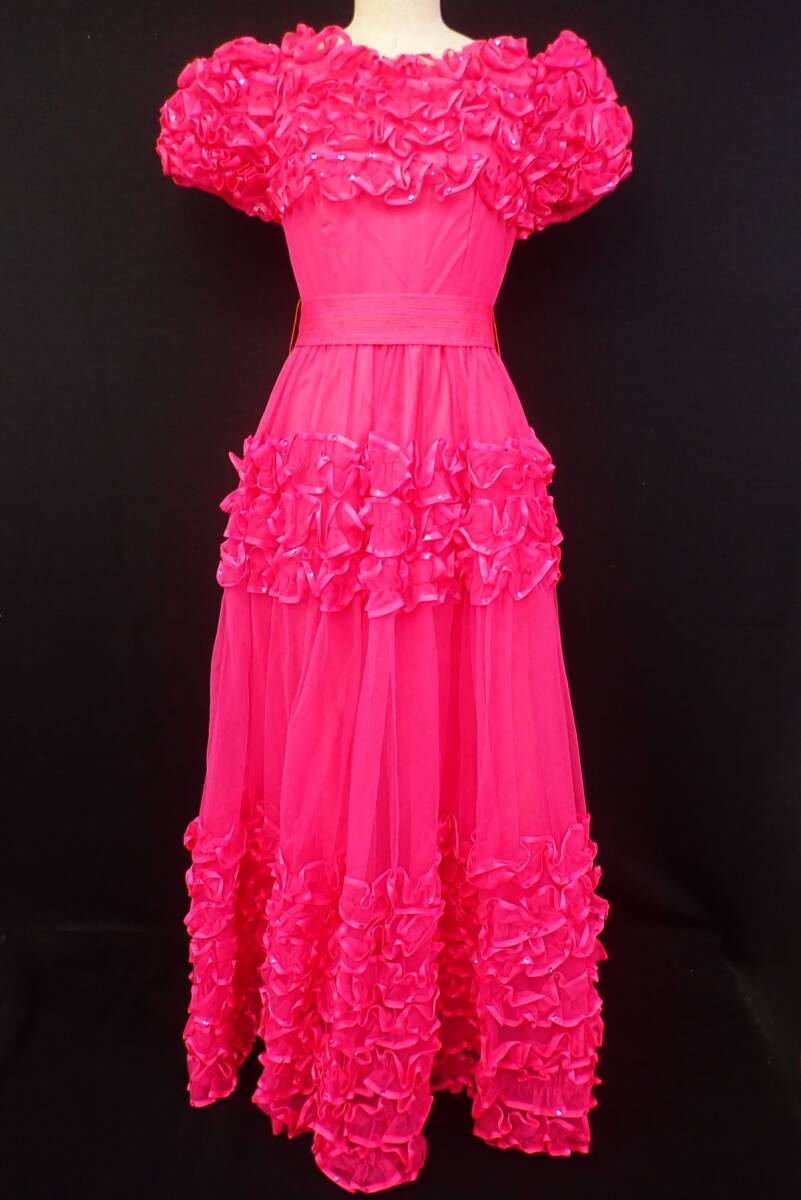 ■衣類25 ロングドレス コンサート 衣装 フリル ピンク■消費税0円拍卖
