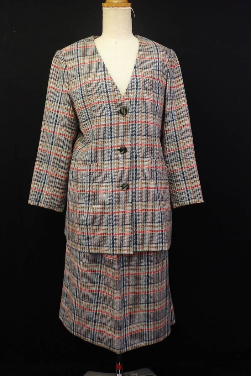 ■衣類35 ラン オートクチュール ジャケット スカートセット チェック プリーツ■Ran/消費税0円拍卖