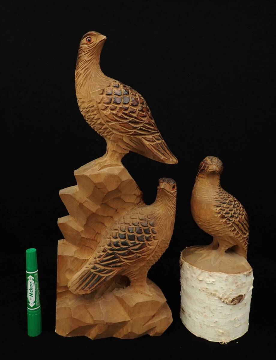 ▲一刀彫 雷鳥 2点(高さ約46cm※大きい方)▲木彫/置物/白樺/立山/民芸品/伝統工芸品/お土産/消費税0円拍卖