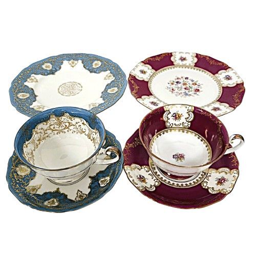 ♪【HOHENBERO】GERMANY カップ&ソーサー 赤/レッド 水色 2客 食器 洋食器 コップ ティーカップ セット おまとめ★16616拍卖