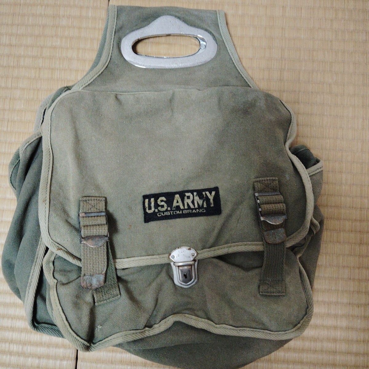 立花 バッグ 帆布製 金ロゴ カスタム ブランド US ARMY 振り分け サイド 旧車 当時物 ツーリングバック W1W3 チャレンジ タチバナ拍卖