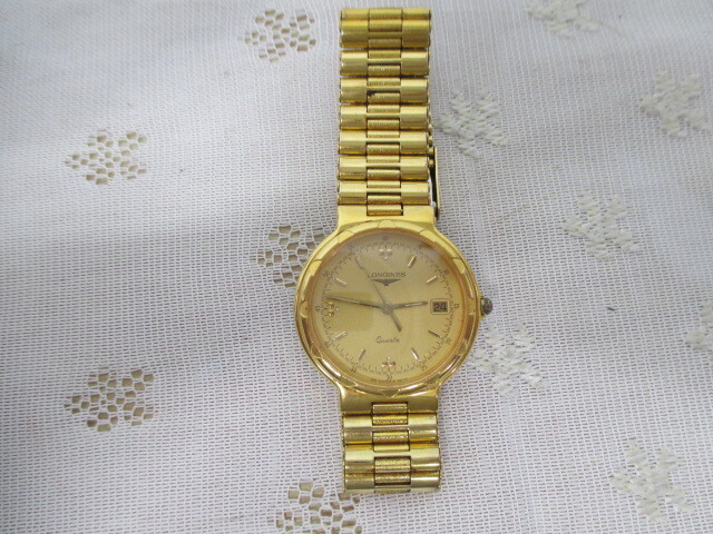 ○【中古】LONGINES ロンジン Conquest コンクエスト ゴールドダイヤル 時計 クォーツ ケース26mm 電池切れ 激安 1円スタート拍卖
