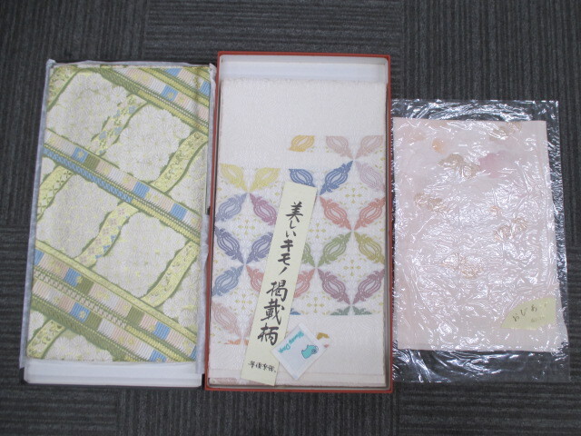 ☆【中古】着物帯 2点 まとめ 光沢帯 キラキラ帯 日本舞踊 着物用品 装飾 詳細不明 激安 1円スタート拍卖
