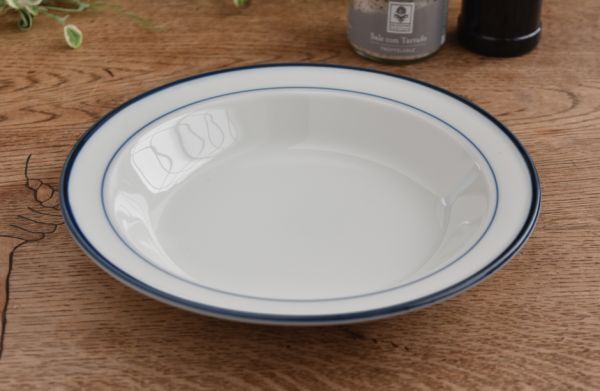 北欧★モダンリビング★2重 ブルーライン スープ皿  22cm パスタ皿 カレー皿 フルーツ皿 デザート皿拍卖